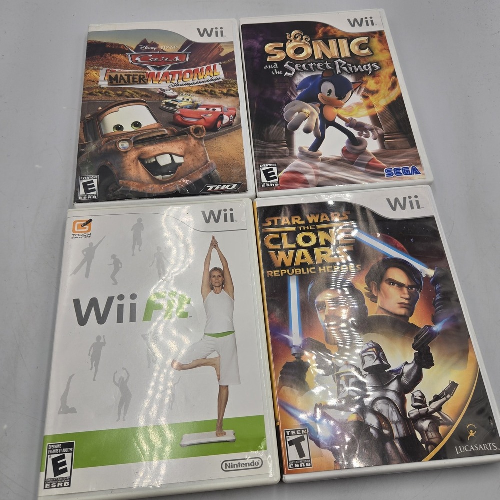 Nintendo Wii 4 Game Lot Star Wars Wii Fit Cars Mater National Sonic Secret Rings